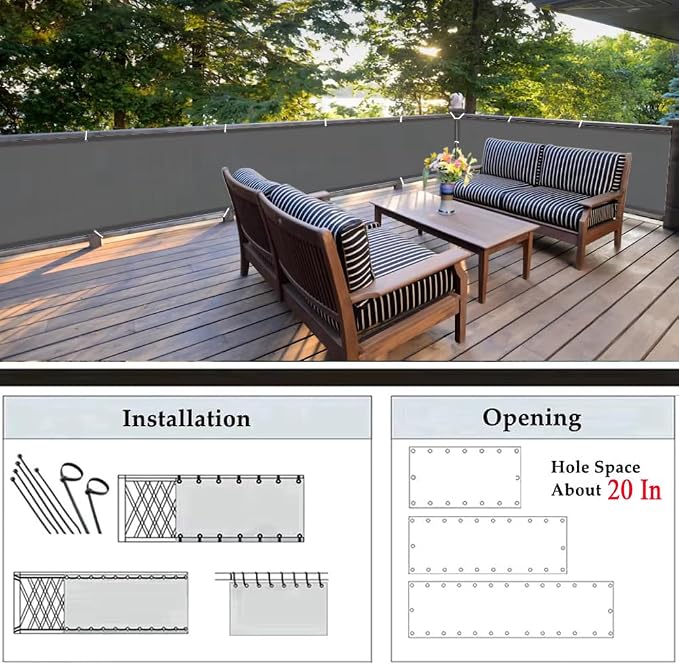 4x16Ft Balcony Privacy Screen, Apartment Railing Cover for Sunshade Wind & UV Protection, Outdoor Privacy Fence Screen for Patio, Terrace, Porch & Poolside Protection (Dark Grey)
