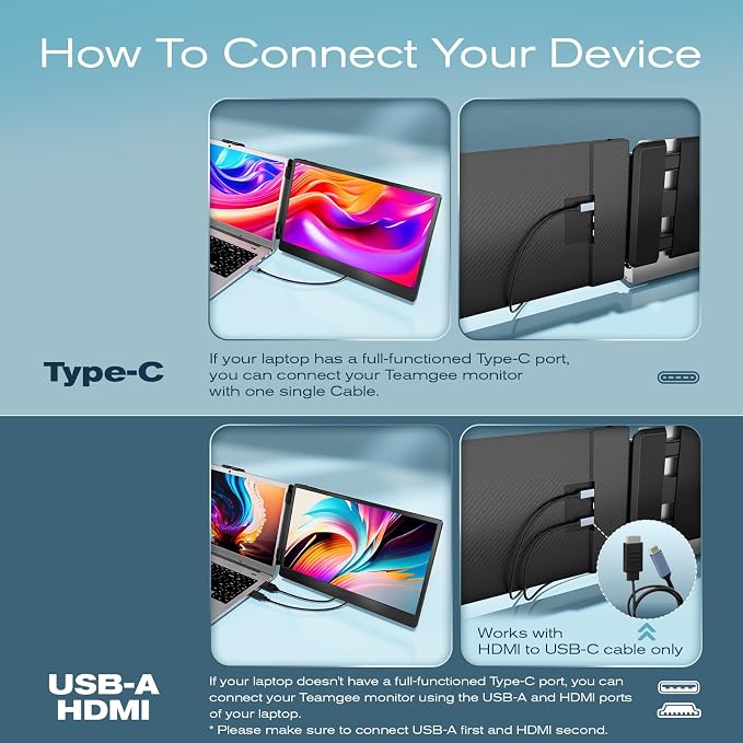 Teamgee 14” Laptop Screen Extender, S1 Dual FHD IPS Portable Monitor for 13–17” Laptops, USB-C/HDMI Plug & Play, Compatible with Windows, macOS & Android, Perfect for Hybrid Work & Travel