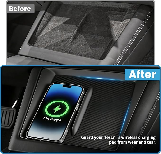 Center Console Wireless Charging Pad for Tesla Model Y Juniper 2026 2025, [Unobstructed Charging] Non-Slip Silicone Mat Ultra-Thin Wireless Charger Mat for Model Y Juniper Accessories (Black)