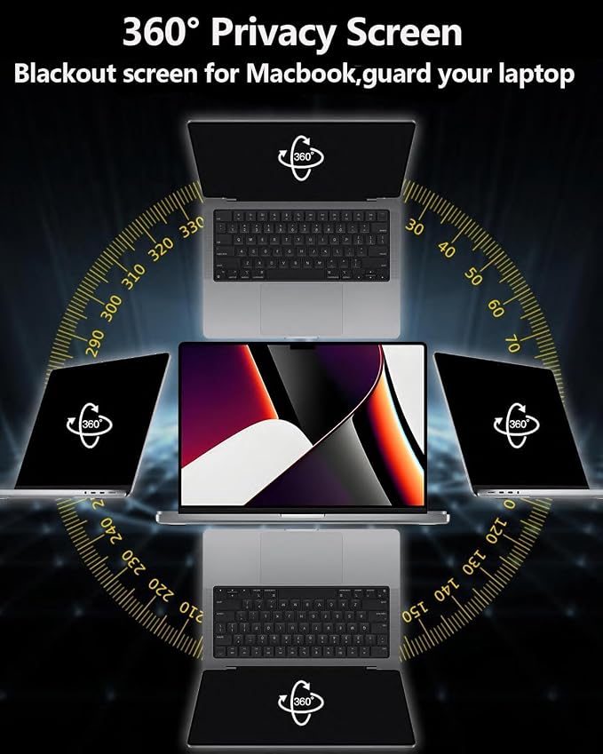 Easy On/Off Magnetic 360° Privacy Screen Filter Compatible with MacBook Air 15.3 inch (2023-2026, M2, M3, M4,M5), Anti Glare Laptop Privacy Screen Shield with Camera Cover - UV block 90%-Model: A3241, A3114, A2941
