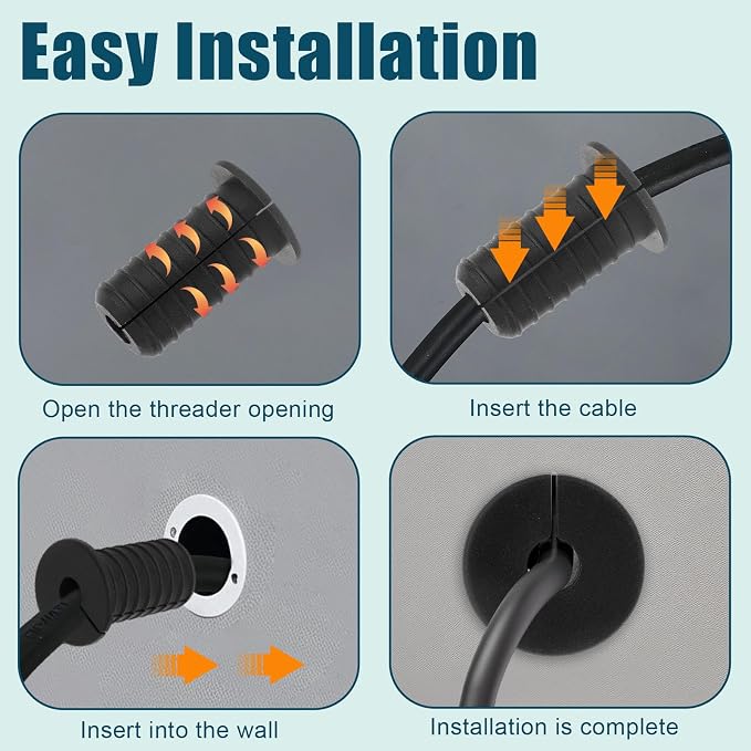 lasuroa 6pcs 3/4in Threaded Cable Grommets for Starlink, Silicone Anti-Slip Cable Routing Kit Split Wall Hole Pass Through Bushing Grommet for Ethernet/TV Wires Waterproof Cord Protection (Black)