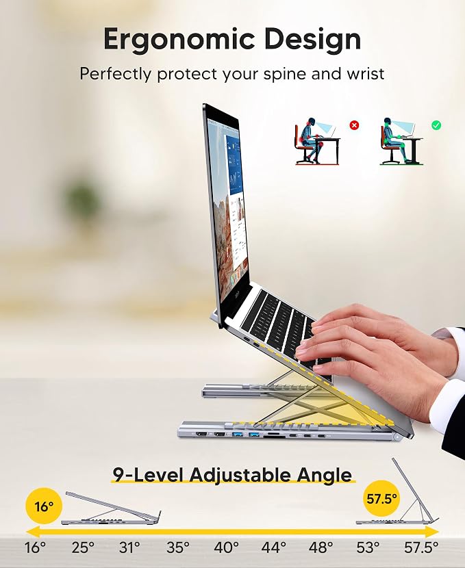 USB C Laptop Docking Station Stand, Dual Monitor 4K@60Hz, 9 in 1 USB C Hub with 2 HDMI, 2 USB 3.0, PD 100W, Universal Dock Station for MacBook Pro/Air/Dell/HP/Surface/Lenovo