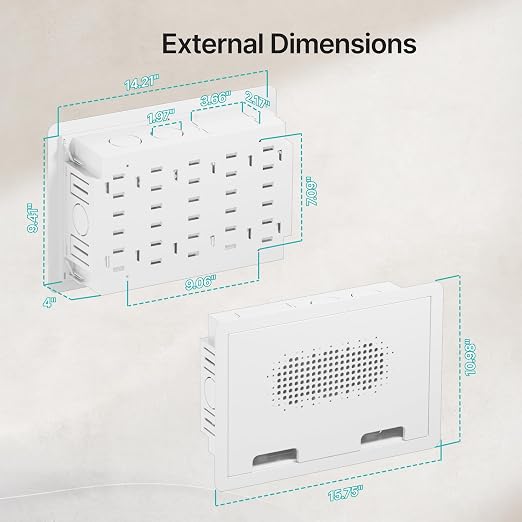 PEGZONE 9" in-Wall Media Box, Recessed Outlet Wall Box, Structured Media Enclosure for One Connect & Network Switches, Works with Fire TV Stick & Samsung -Friendly Cable Management Kit