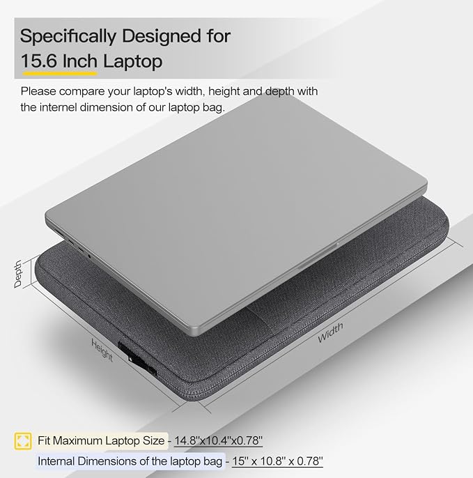 15.6 16 inch Laptop Case Sleeve for Dell 15 Laptop/16 Plus/Inspiron, Aspire Go 15/ Chromebook, Lenovo ideaPad/Yoga, Samsung Galaxy 16 Protective Carrying Computer Bag, Space Grey