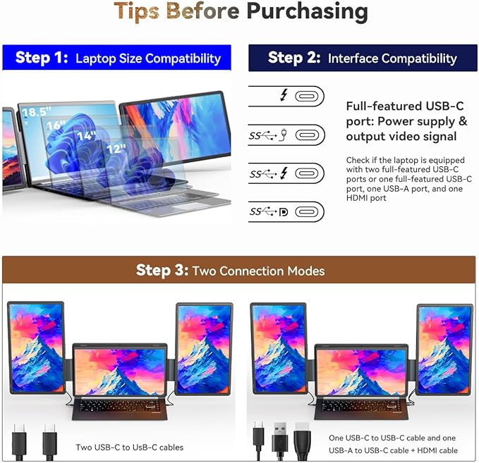 15.6" Laptop Screen Extender, FHD IPS Dual/Triple Screen Portable Monitor for Laptop 13-17.3", Plug n Play Extra Screen Detachable Laptop Monitor Extender for Win/Mac-S9H