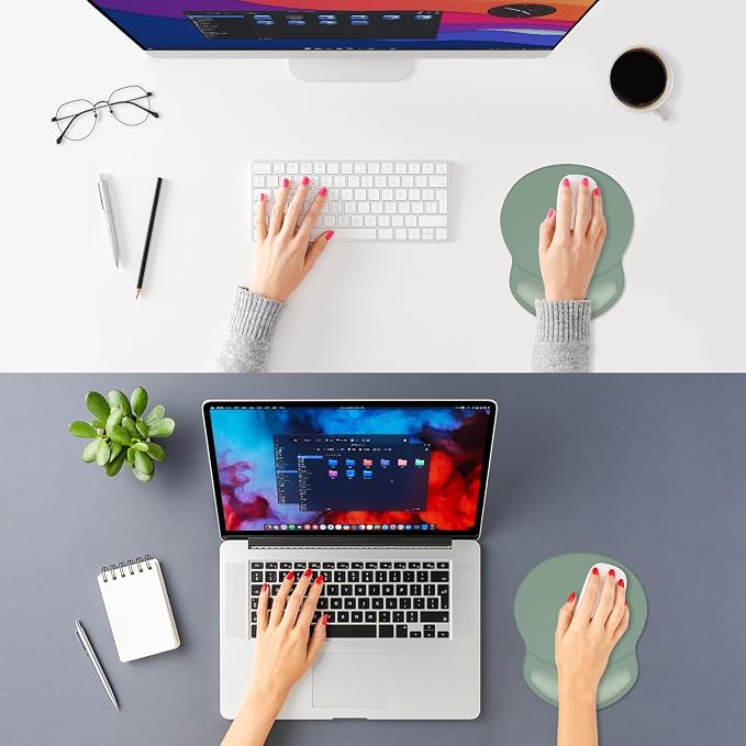 ITNRSIIET Ergonomic Mouse Pad with Comfort Gel Wrist Rest, Non-Slip PU Base, Smooth Textured Surface, Reduces Hand Fatigue & Wrist Pain, 8.7 x 7.2 Inch for Office Gaming Home, Sage Mint Gradient