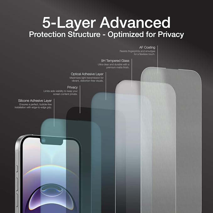 AMAZINGthing for iPhone 16e [Titan - Privacy] Screen Protector, Anti Spy, 9H Tempered Glass, Built-in Dust Filter Full Coverage, Case‑Friendly, Oleophobic, Bubble‑Free Application, 2 Pack