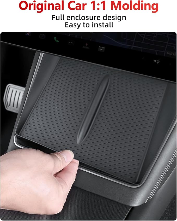 Black Center Console Silicone Mat for Tesla Model Y Juniper 2025-2026, Center Console Wireless Charging Phone Pad for Tesla Model Y Accessories (Style B)