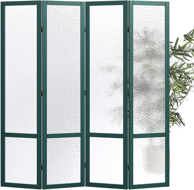 Acrylic Room Divider, 4-Panel Freestanding Partition Screen, Frosted Translucent Privacy Panel - Lightweight Modern Divider for Home Office Studio (Dark Green, 4 Panels)