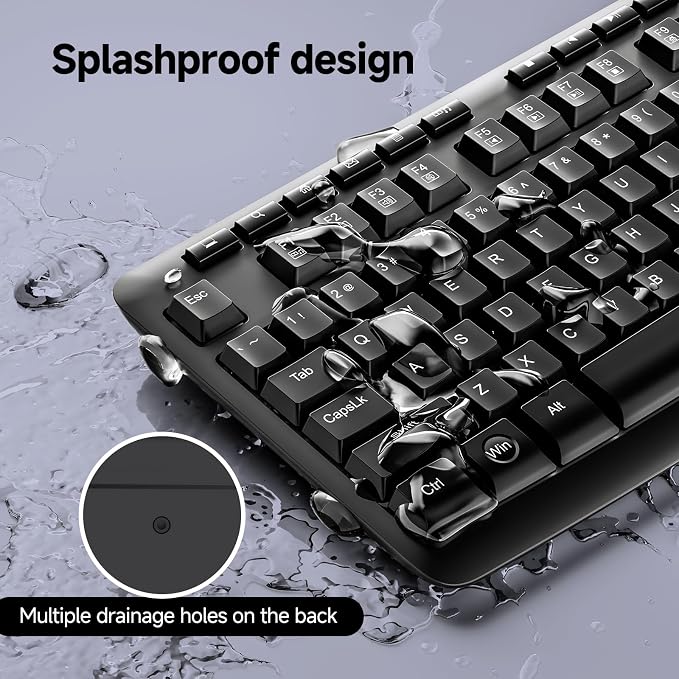 Redragon Wireless Keyboard, 2.4G Full-Sized Ergonomic Wireless Computer Keyboard with 10 Individual Multimedia Keys, Spill Resistant, for Mac OS Desktop/Laptop/PC BK7367