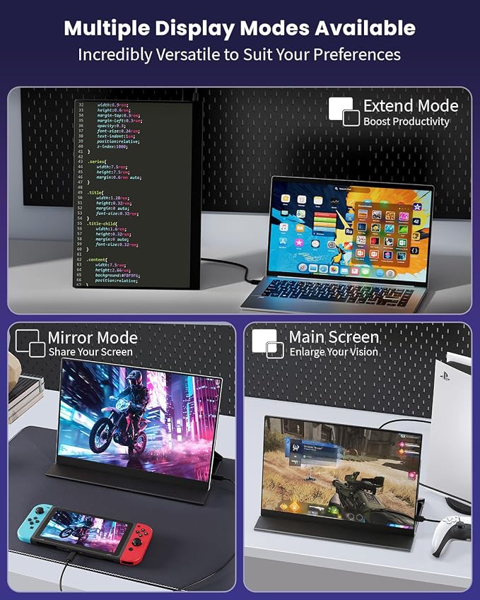 ZUCWO 16" 2.5k Portable Computer Monitor,Gaming Monitor,Portable Monitors for Laptop PC Mac Phone PS5,120Hz 100% sRGB LTPS Display HDR Screen Extender with Smart Cover, USB C & HDMI,Travel Work Home