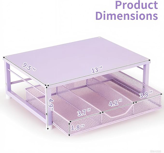 Small Laptop Stand for Desk, Monitor Stand, Office Desk Accessories, Computer Desktop Stand with Drawer for Home, Office, School (Purple)