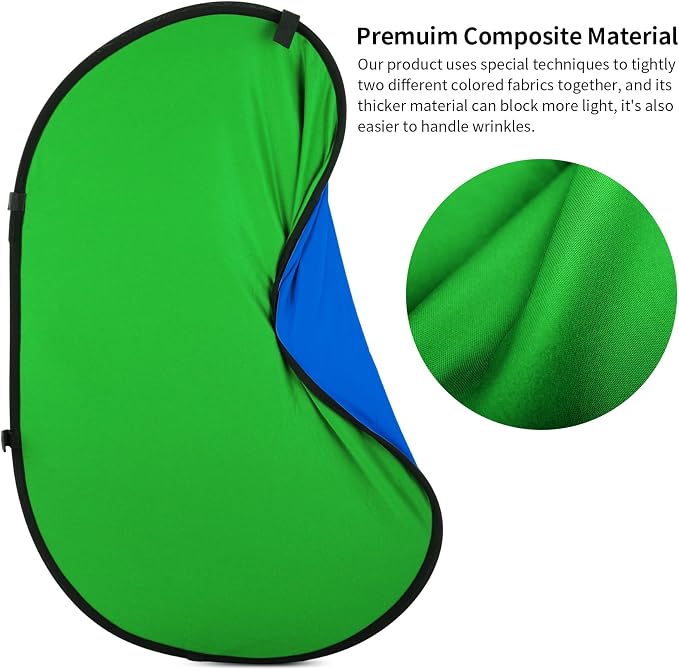 Meking 3x5ft Green Screen Backdrop for Photography, 2-in-1 Collapsible Background Panel with Clip and Carry Bag for YouTube Videos Photo Studio Props
