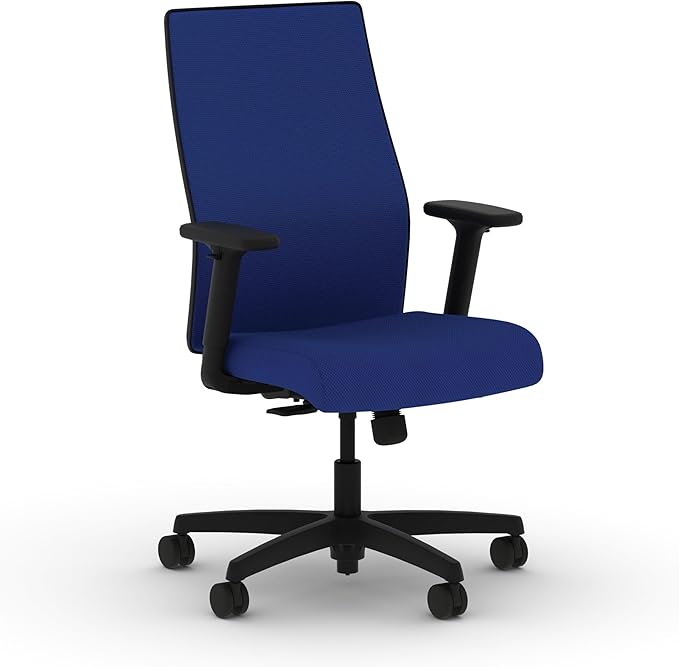 HON Ignition 2.0 Mid‑Back Ergonomic Office Chair, Mesh Task Desk Chair with Lumbar Support, Standard Synchro‑Tilt, Height and Width Adjustable Arms, Black Frame, Cobalt