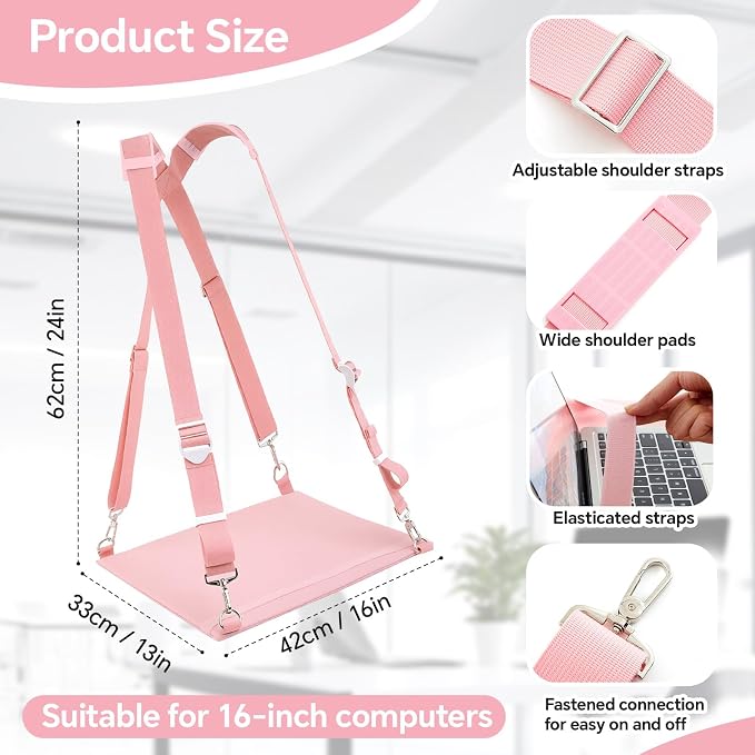 Suncalla Laptop Harness for Walking Portable Wearable Laptop Stand for up to 16'' Tablets E-Readers Notebook Notepad Standing Desk with Adjustable Straps(Pink)