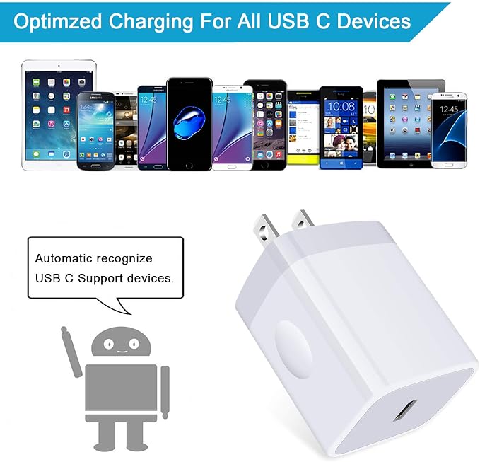 USB C Wall Charger,2Pack 20W PD 3.0 Type C Fast Charger Plug Power Adapter Charging Block for Samsung Galaxy A36/A16 5G/A15/A35/A55/A56/A14/S25 Ultra/S24/S24 FE/S23/S22/S21/S10/iPhone 16e/16/15/14/13