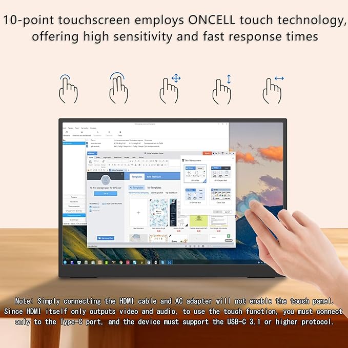 15.6" Portable Monitor Touchscreen,1080P FHD Laptop Screen Extender, 300 Nits Brightness IPS Display,Travel Monitor with Kickstand & Speaker, HDMI USB-C External Monitors for Laptop Computer Switch