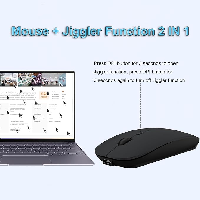 SUNGI Bluetooth Mouse for Laptop/MacBook/iPad/Android PC,Rechargable Quiet Slim Wireless Mice Compatible with Windows/Linux/Tablet,Black
