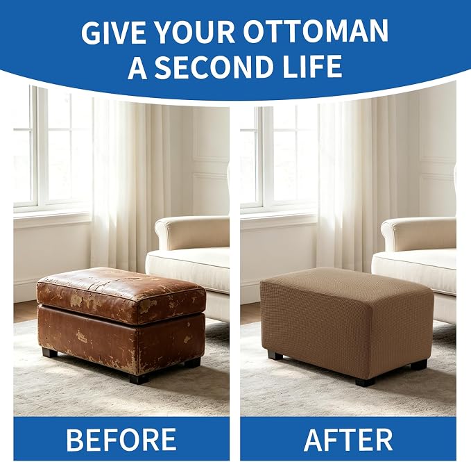 Ottoman Covers Ottoman Slipcovers Folding Storage Stool Washable Furniture Protector,Elastic Foot Stool Foot Rest Protector for Living Room Bedroom,Small,Brown