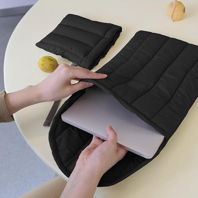 Puffy Laptop Sleeve Set 15-16 Inch Black, Protective Carrying Case for Men and Women, Cute Case Bag Compatible with 15 and 16 Inch Laptops, for MacBook Air M2, Asus/Dell Xps in Cover