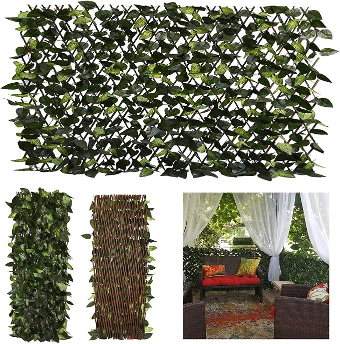 GLANT Expandable Fence Privacy Screen for Balcony Patio Outdoor,Decorative Faux Ivy Fencing Panel,Artificial Hedges (Single Sided Leaves) (1, Green-Verdant)
