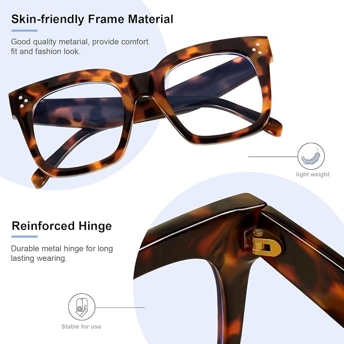 Ovresized Blue Light Blocking Glasses for Women Men Square Computer TV Eyeglasses