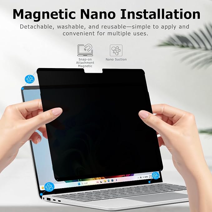Adeway Privacy Screen Protector for Surface Laptop Go 3-2-1 12.4 Inch, Magnetic Nano, Anti-Spy, Removable, Blue Light & UV Blocking, Anti-Glare