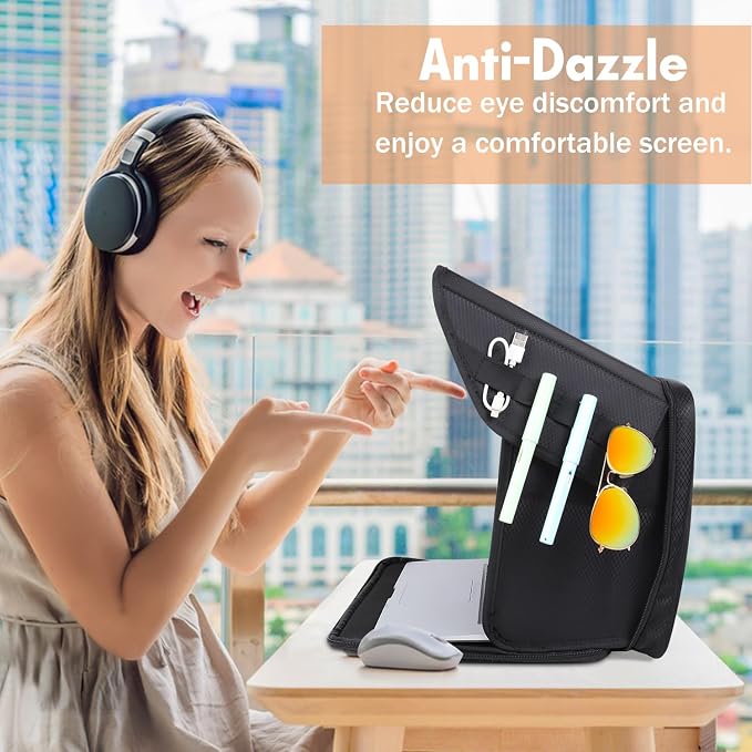Laptop Sun Shade Laptop Sun Glare Shield Privacy Screen Hood Lightweight Laptops Sunshade Bag for Working Outside Portable Shield Cover 15-16'' (Patent Pending)