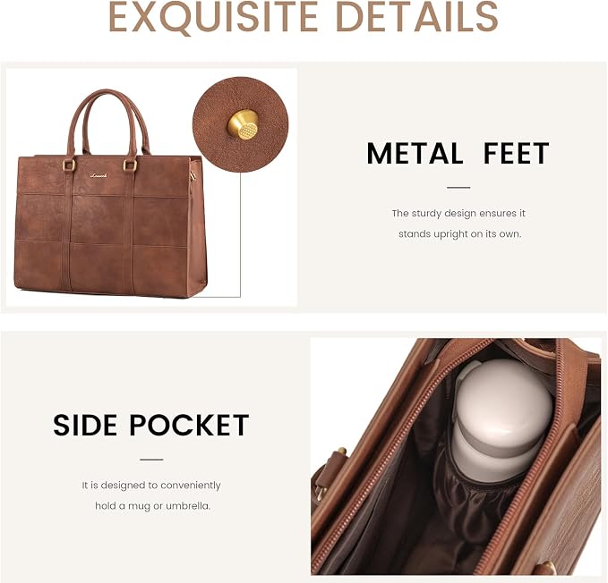 LOVEVOOK Laptop Bag for Women, 15.6 Inch Laptop Tote Bag, Vintage Leather Work Bags for Women, Waterproof Computer bag with Clutch Purse, Large Capacity Briefcase, Business Office Bag | Two-piece set