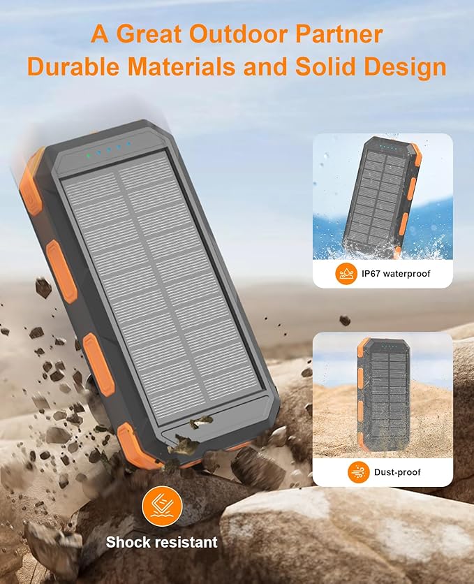 Solar Charger Power Bank 38800mAh, 22.5W USB-C Fast Charging Portable Charger with 4 Built-in Cables, External Battery Pack with Dual LED Emergency Flashlights for Camping, Hiking, Outdoor Use
