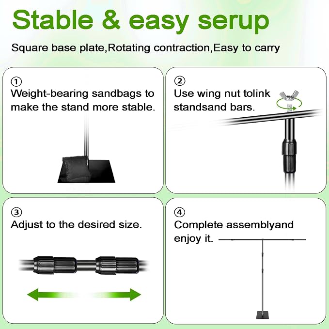 Green Screen BackdropKit, 8 * 5FT Metal Base Photo Studio Support System, Adjustable Backdrop Frame for Video Shooting, Live Streaming, Photo Studio, Content Creation and Virtual Backgrounds