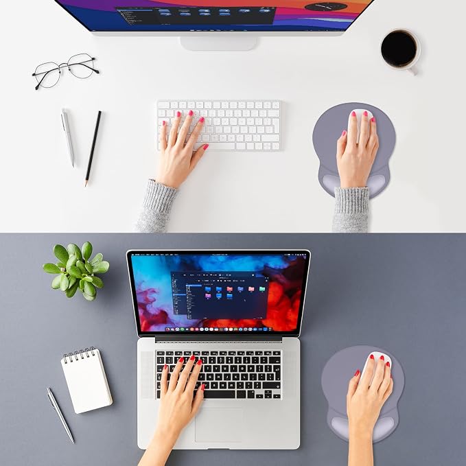 ITNRSIIET Ergonomic Mouse Pad with Comfort Gel Wrist Rest, Non-Slip PU Base, Smooth Textured Surface, Reduces Hand Fatigue & Wrist Pain, 8.7 x 7.2 Inch for Office Gaming Home, Mist Gray