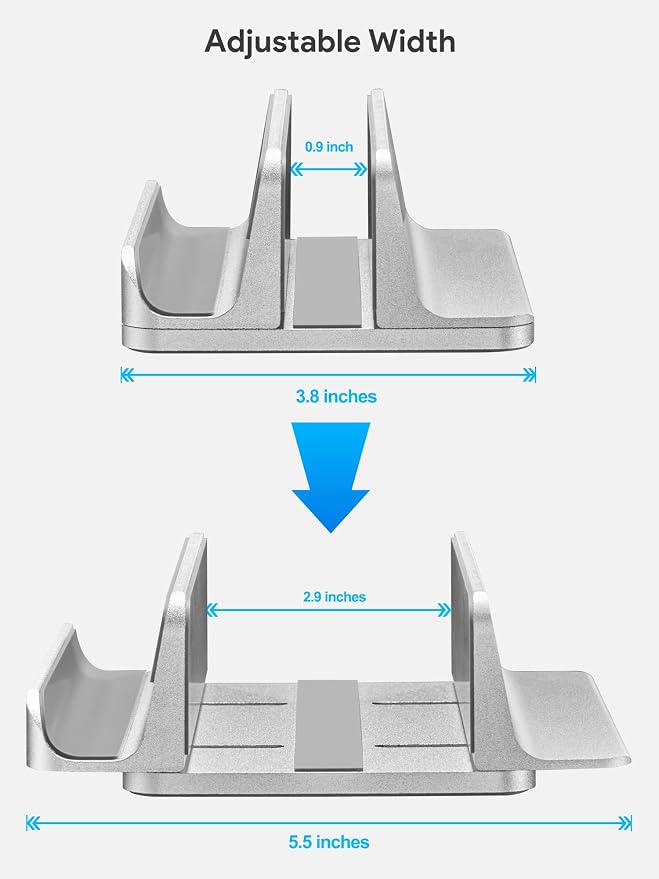 JARLINK 2-in-1 Design Vertical Laptop Stand Holder, Aluminum Laptop Stand for Desk with Adjustable Dock, Space-Saving Organizer Compatible with All MacBook, Samsung, HP, Dell, Chrome Book,Silver