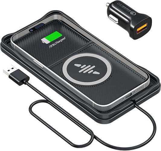 Wireless Car Charger Pad, LANSEMKU 15W Fast Wireless Charging Pad for Car, Non-Slip Smart Safe Phone Charger Mat with 20W Car Adapter, Compatible with iPhone 16 15 14 13 12 Pro Max AirPods, 30CM Cable