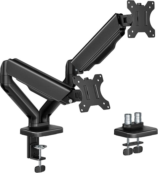 monTEK Heavy Duty Dual Monitor Arm for 17-32” Flat/Curved Screens, Premium Mechanical Spring Monitor Arm up to 19.8 lbs, Full Motion Monitor Desk Mount with Quick-Release VESA 75/100mm, Clamp/Grommet