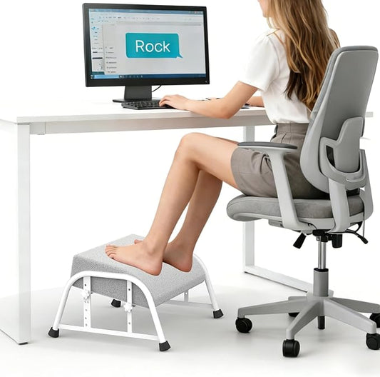 Under Desk Footrest with Memory Foam,Adjustable 10-Level Ergonomic Foot Rest for Office & Gaming Desk for Leg Rest,Reinforced Metal Frame,Non-Slip Base Extra Large（White No Baseplate