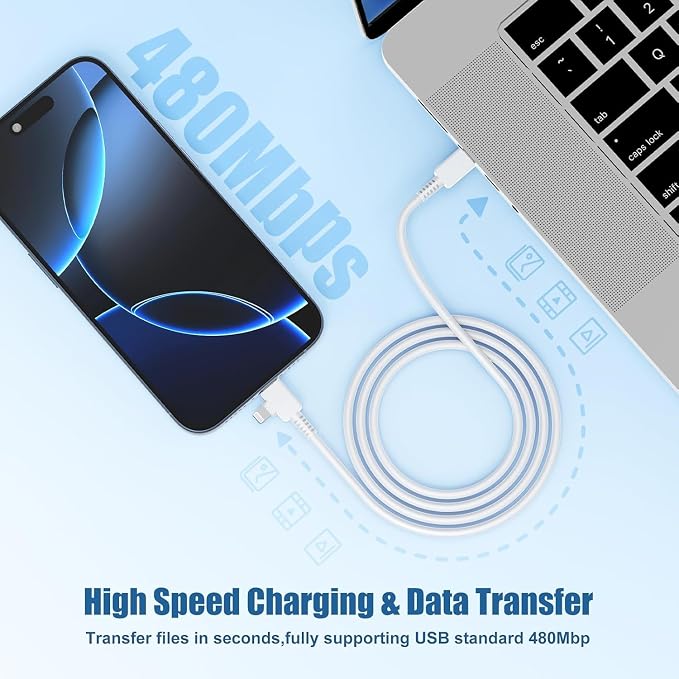 2 in 1 USB C to C Cable/Type C to Lightning Charger Cable 10ft, Long Type C to C and USB C to Lightning Charging Cord for Apple iPhone 17 Pro Max/17 Air/16 Plus/15/14 Pro/13/12 Mini/11/XS Max/iPad Air