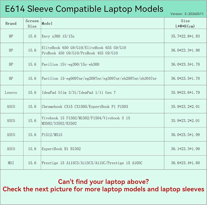 Smatree Elite Laptop Sleeve for 15.6 inch HP ProBook/EliteBook/Pavilion 15/Envy x360, Lenovo IdeaPad Slim 3/3i, ASUS Chromebook/Vivobook/ExpertBook, MSI, Protective Laptop Case with Pocket(E614)