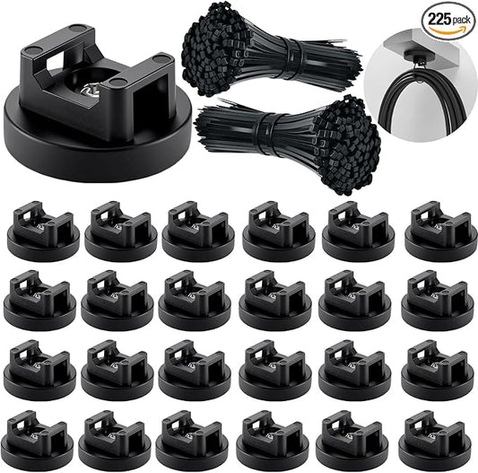225 Pieces Magnetic Cable Ties Set, 25 Magnetic Zip Tie Mounts with 200 Cable Ties, Strong Wire Holder Cables Management, Multipurpose Electrical Cord Holders Organizer (31mm)
