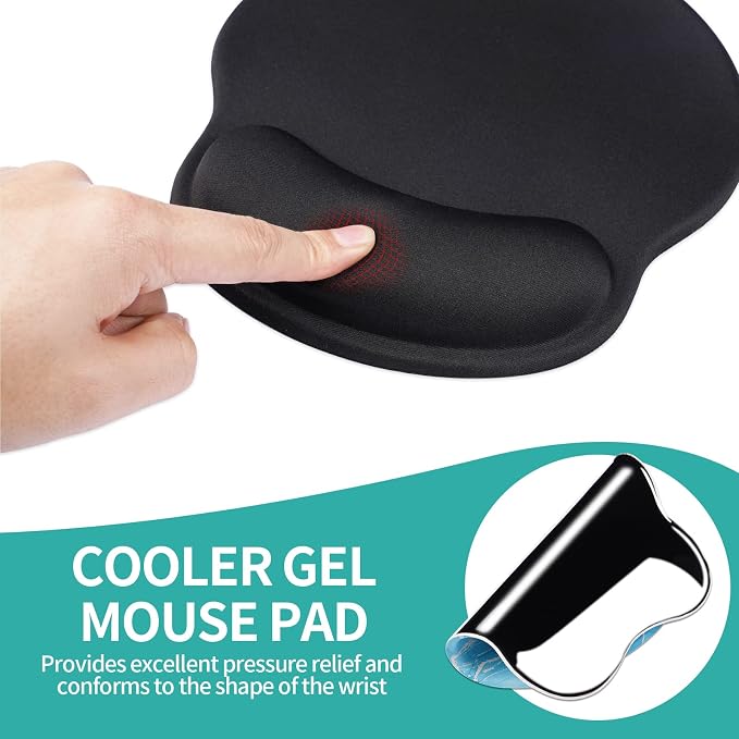 eulps Mouse Pad with Wrist Rest, Comfortable Computer Mousepad with Gel Wrist Support Smooth Surface and Non-Slip PU Base for Pain Relief, Laptop, Office & Home (Black)