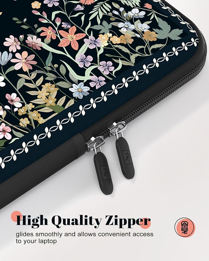 iCasso Laptop Sleeves 13 inch,Retro Laptop Carrying Case Black,13-13.6 inch Computer Sleeve Bag Compatible with MacBook Neo/Air/Pro 13-14 Sleeve, HP Dell ASUS Lenovo Chromebook Notebook,Flowers