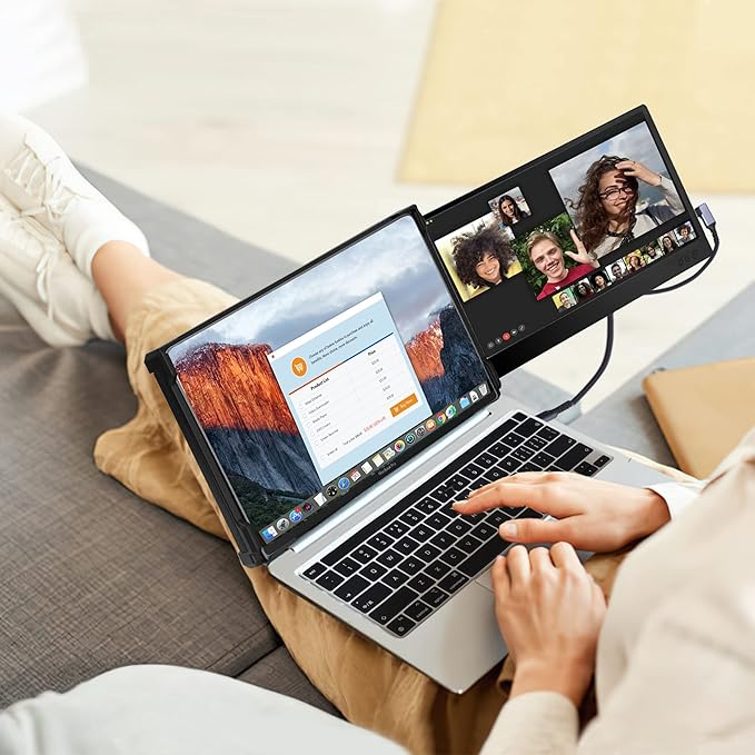 Alecewey Portable Monitor for Laptop Screen Extender Dual Monitor 12 Inch FHD 1080P IPS Display USB-A/Type-C/HDMI/Speakers for 13-16 Inch Computer Mac Windows Phone