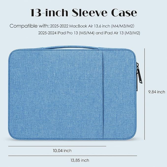 ProElife 13-Inch Laptop Sleeve Case for 2026-2024 MacBook Air 13.6 inch M5/M4 & MacBook Neo 13'' A18 Pro/iPad Pro M5 13-inch Accessory Traveling Water-resistant Bag Portable Carrying Case (Light Blue)