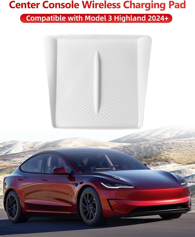 White Center Console Silicone Mat Conpatible vith Tesla Model 3 Highland 2024-2026, Waterproof Spill Proof Center Console Liner Pad, Non-Slip Vireless Charging Friendly Interior Accessories(Style A)
