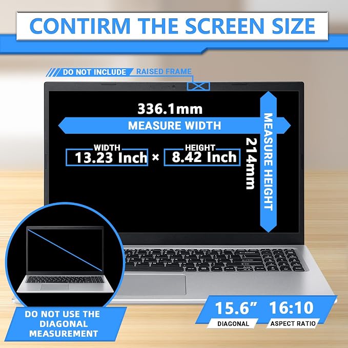 ZOEGAA Magnetic Laptop Privacy Screen 15.6 Inch 16:10, for HP Dell Acer Asus Samsung Lenovo Thinkpad, Removable Privacy Screen Laptop, Anti Spy, Anti Glare, Blue Ray Reduction