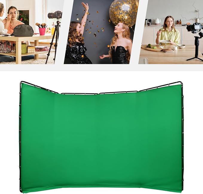 13.12 x 7.87ft Photography Backdrop Stand,Large Collapsible Screen Backdrop with Stand,Portable Photo Background Support System (Black, Green)