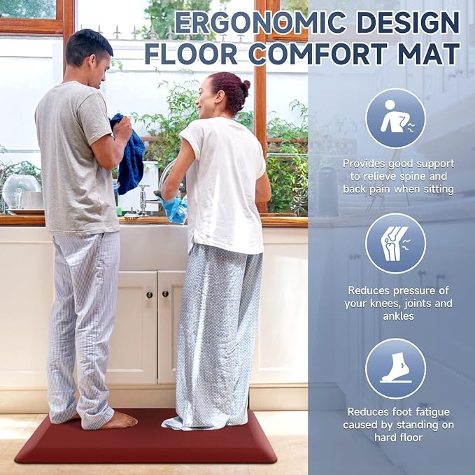 4/5 Inch Thick Kitchen Mats for Floor, StepRite Kitchen Rug for Standing Desk, Non-Slip, Thicker, Stain & Water Resistant, Comfort Anti Fatigue Floor Mat for Home, Kitchen, Office - Red,32 * 20''