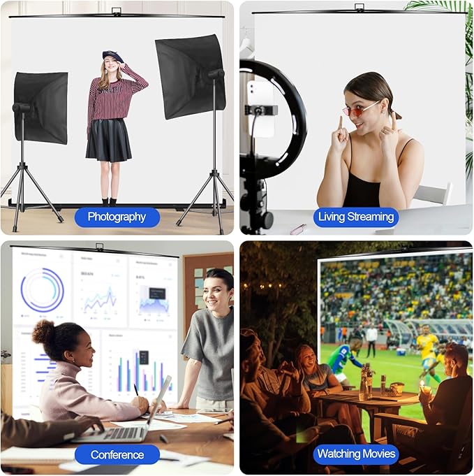FUDESY 78.7 x 90in Large Collapsible White Backdrop Screen, Portable Retractable Pull Up Panel Wrinkle-Resistant Photo Background for Streaming, Video Conference, Photographic Studio