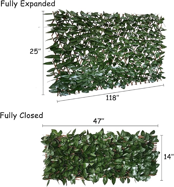 GLANT Expandable Fence Privacy Screen for Balcony Patio Outdoor,Decorative Faux Ivy Fencing Panel,Artificial Hedges (Single Sided Leaves) (4, Dark Green)