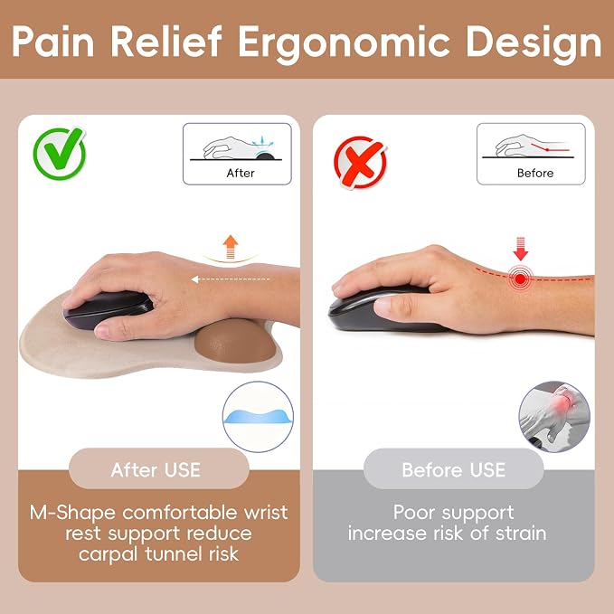 Ergonomic Mouse Pad,Non Slip Mousepad Wrist Rest Support for Office, Computer, Laptop & Mac(A-Light Brown)